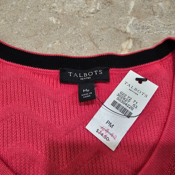 NWT Talbots Petites Chevron Cardigan Sweater 3/4 Sleeve Coral Size PM - Picture 5 of 6